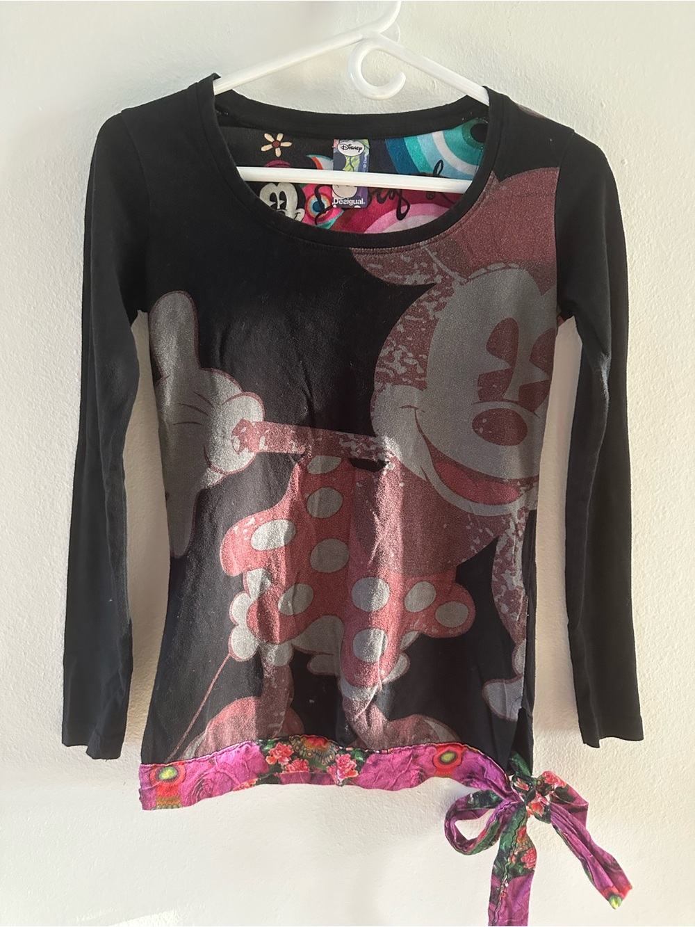 Desigual Black Long Sleeve Minnie Mouse Top with Pink Accents